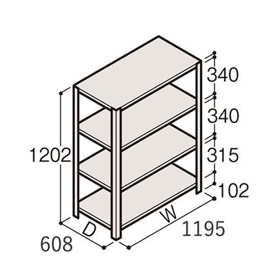 アズワン 軽量棚 ERR開放型 H1200×W1200×D600 有効棚 3段 67-5241-16 1個（直送品）