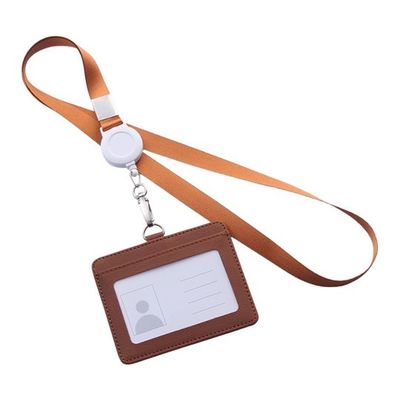 Trimate リール式平紐ネックストラップ 名刺・IDカードホルダー付き 横型 ブラウン TR-STP023-BR 1個（直送品）