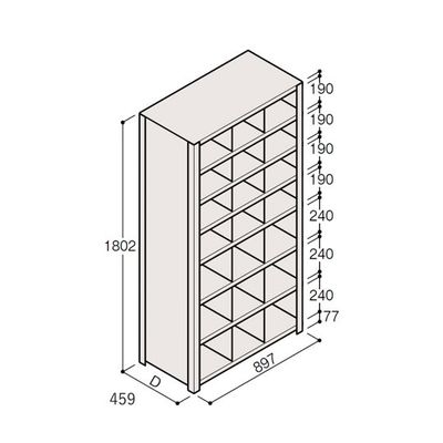 アズワン 軽量棚 ERR仕切型 H1800×W900 ×D450 有効棚 7段 3分割 67-5245-58 1個（直送品）