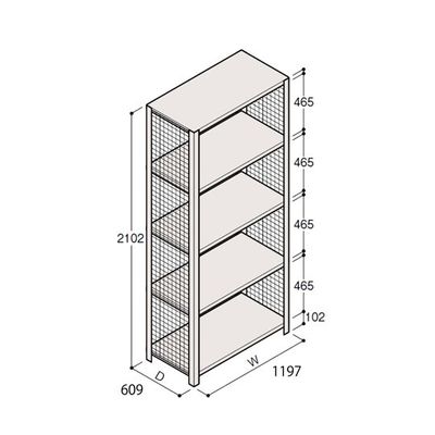 アズワン 軽量棚 ERR金網型 H2100×W1200×D600 有効棚 4段 67-5244-43 1個（直送品）