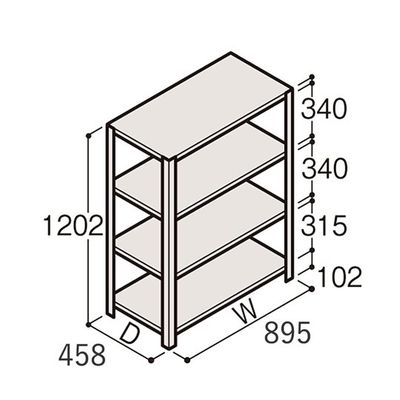 アズワン 軽量棚 ERR開放型 H1200×W900×D450 有効棚 3段 67-5241-12 1個（直送品）