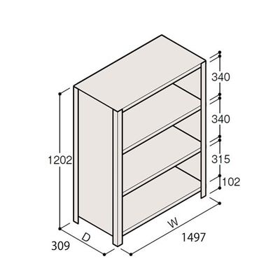アズワン 軽量棚 ERR密閉型 H1200×W1500×D300 有効棚 3段 67-5245-79 1個（直送品）