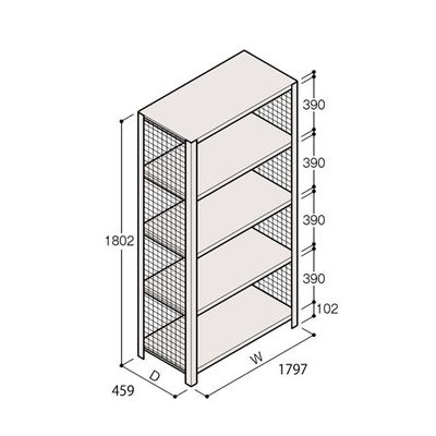 アズワン 軽量棚 ERR金網型 H1800×W1800×D450 有効棚 4段 67-5243-99 1個（直送品）