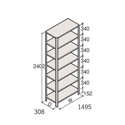 アズワン 軽量棚 ERR開放型 H2400×W1500×D300 有効棚 6段 67-5243-11 1個（直送品）
