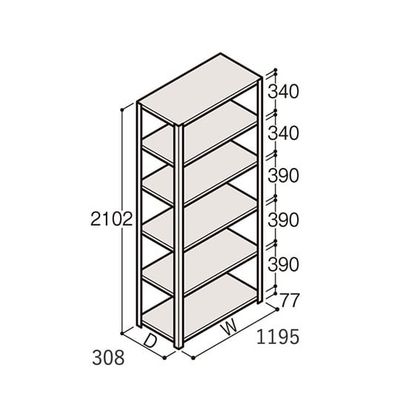 アズワン 軽量棚 ERR開放型 H2100×W1200×D300 有効棚 5段 67-5242-47 1個（直送品）