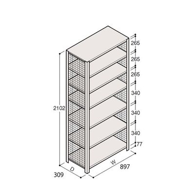 アズワン 軽量棚 ERR金網型 H2100×W900×D300 有効棚 6段 67-5244-62 1個（直送品）