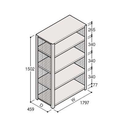 アズワン 軽量棚 ERR金網型 H1500×W1800×D450 有効棚 4段 67-5243-63 1個（直送品）