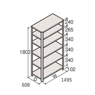 アズワン 軽量棚 ERR開放型 H1800×W1500×D600 有効棚 5段 67-5242-04 1個（直送品）