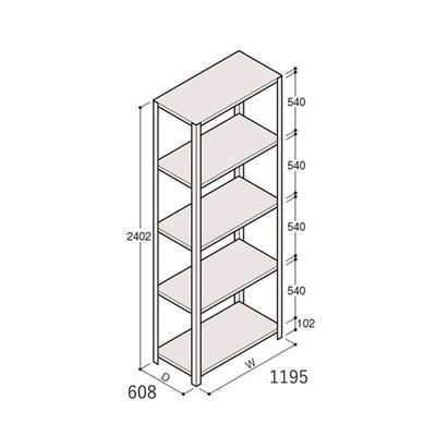 アズワン 軽量棚 ERR開放型 H2400×W1200×D600 有効棚 4段 67-5242-85 1個（直送品）