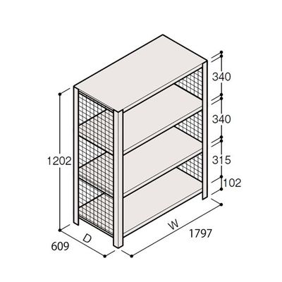 アズワン 軽量棚 ERR金網型 H1200×W1800×D600 有効棚 3段 67-5243-28 1個（直送品）