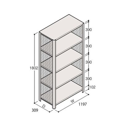 アズワン 軽量棚 ERR金網型 H1800×W1200×D300 有効棚 4段 67-5243-92 1個（直送品）
