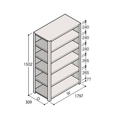 アズワン 軽量棚 ERR金網型 H1500×W1800×D300 有効棚 5段 67-5243-74 1個（直送品）