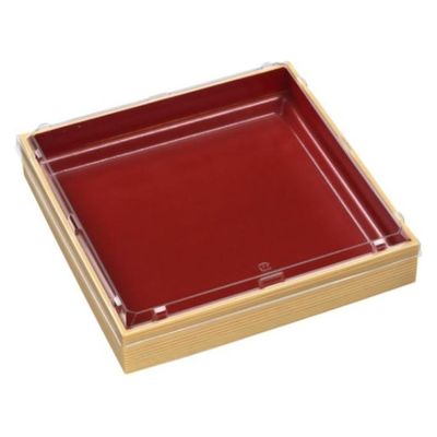 エフピコ 弁当容器 WPS-角270-270透明蓋付V 赤焼板目黒 80060023 1ケース(60個(10個×6)（直送品）