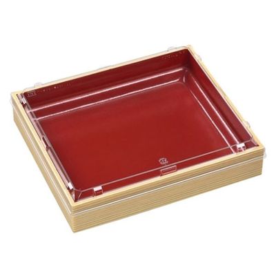 エフピコ 寿司桶 WPS-角255-220V透明蓋付 柾目朱 80060030 1ケース(90個(10個×9)（直送品）