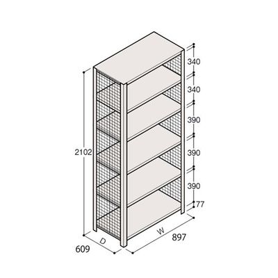 アズワン 軽量棚 ERR金網型 H2100×W900×D600 有効棚 5段 67-5244-52 1個（直送品）