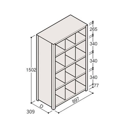 アズワン 軽量棚 ERR仕切型 H1500×W900 ×D300 有効棚 4段 3分割 67-5245-36 1個（直送品）