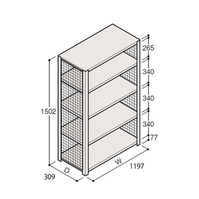 アズワン 軽量棚 ERR金網型 H1500×W1200×D300 有効棚 4段 67-5243-56 1個（直送品）