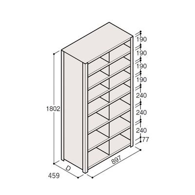 アズワン 軽量棚 ERR仕切型 H1800×W900 ×D450 有効棚 7段 2分割 67-5245-57 1個（直送品）