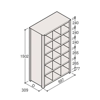 アズワン 軽量棚 ERR仕切型 H1500×W900 ×D300 有効棚 5段 3分割 67-5245-40 1個（直送品）