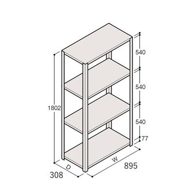 アズワン 軽量棚 ERR開放型 H1800×W900×D300 有効棚 3段 67-5241-71 1個（直送品）