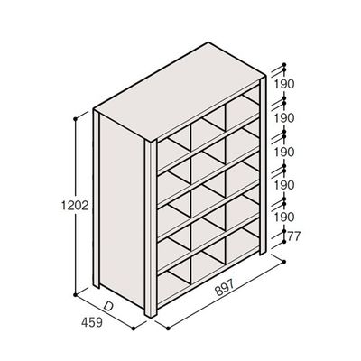 アズワン 軽量棚 ERR仕切型 H1200×W900 ×D450 有効棚 5段 3分割 67-5245-34 1個（直送品）