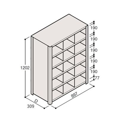 アズワン 軽量棚 ERR仕切型 H1200×W900 ×D300 有効棚 5段 3分割 67-5245-32 1個（直送品）