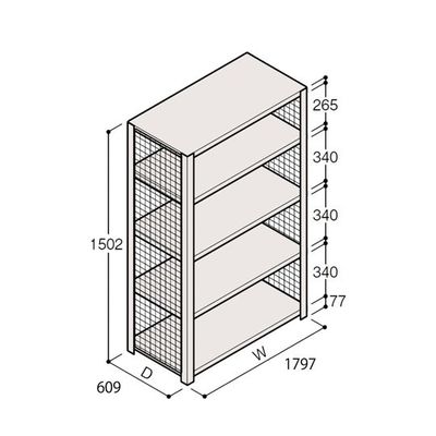 アズワン 軽量棚 ERR金網型 H1500×W1800×D600 有効棚 4段 67-5243-64 1個（直送品）