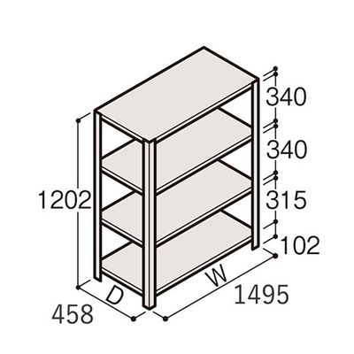 アズワン 軽量棚 ERR開放型 H1200×W1500×D450 有効棚 3段 67-5241-18 1個（直送品）