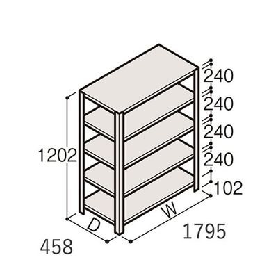 アズワン 軽量棚 ERR開放型 H1200×W1800×D450 有効棚 4段 67-5241-33 1個（直送品）