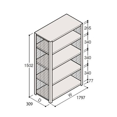 アズワン 軽量棚 ERR金網型 H1500×W1800×D300 有効棚 4段 67-5243-62 1個（直送品）