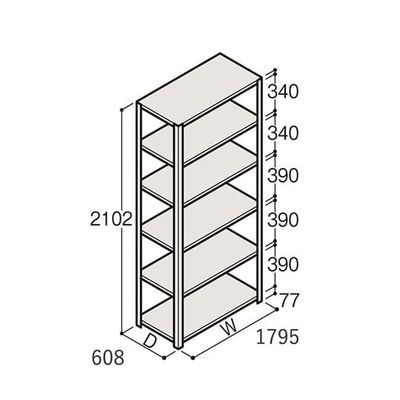 アズワン 軽量棚 ERR開放型 H2100×W1800×D600 有効棚 5段 67-5242-55 1個（直送品）