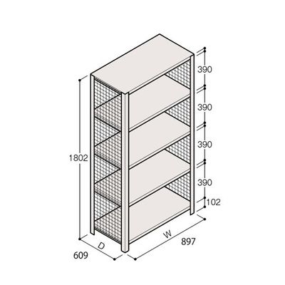 アズワン 軽量棚 ERR金網型 H1800×W900×D600 有効棚 4段 67-5243-91 1個（直送品）
