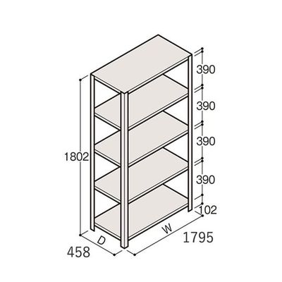 アズワン 軽量棚 ERR開放型 H1800×W1800×D450 有効棚 4段 67-5241-93 1個（直送品）