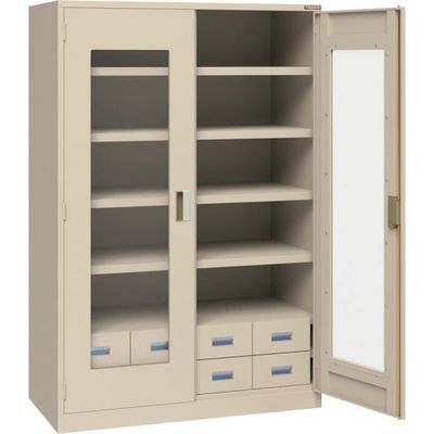 トラスコ中山 TRUSCO スーパーヘビーキャビネット 窓・4枚棚・引出小8個 SHC-604L8S-A 1台 585-6952（直送品）