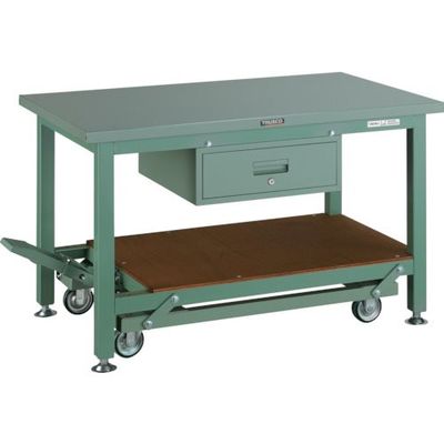 TRUSCO 重荷重作業台移動式(3000kg)TWC型 1200X750XH740 1段引出付 グリーン色 STWC-1200F1 1台（直送品）