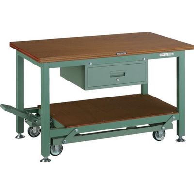 TRUSCO 重荷重作業台移動式(3000kg)TWC型 1200X750XH740 1段引出付 グリーン色 TWC-1200F1 1台（直送品）