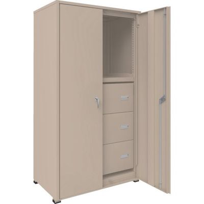 TRUSCO M3型中量棚 背板・側板・扉付 W900XD595 HM型深型引出し3段付 M3-6363-HM93-SGD 1台（直送品）