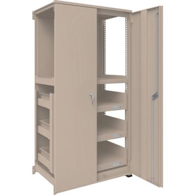 TRUSCO M3型中量棚 背板・扉付 W900XD595XH1800 HTM型スライド棚3段付 連結 M3-6363-HTM93-SDB（直送品）