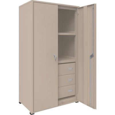 TRUSCO M3型中量棚 背板・側板・扉付 W900XD595 HM型浅型引出し3段付 M3-6364-HM63-SGD 1台（直送品）