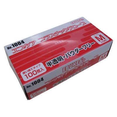 エブノ エブケアプラスチックグローブ(箱粉無) 24952300 M 1004(100マイイリ) 1箱(100入)（直送品）
