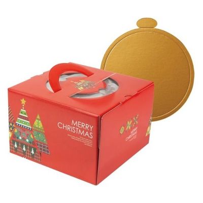 ヤマニパッケージ ケーキ箱 カラフルツリー 6号 金台紙丸型付 100枚 20-2324TM 1ケース(100枚) 67-7143-31（直送品）