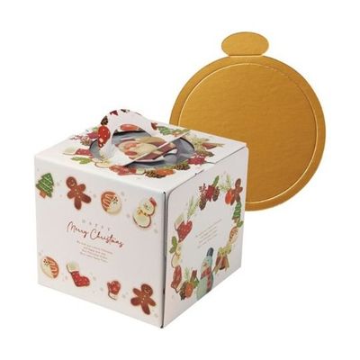 ヤマニパッケージ ケーキ箱 ホワイトサンタ 4.5号 金台紙丸型付 100枚 20-2325TM 1ケース(100枚) 67-7143-33（直送品）