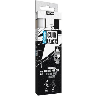 ペベオ・ジャポン Pebeo セタカラーレザー(革用)マーカー マット色 ホワイト&ブラック 2色セット 295685 1箱(1本)（直送品）