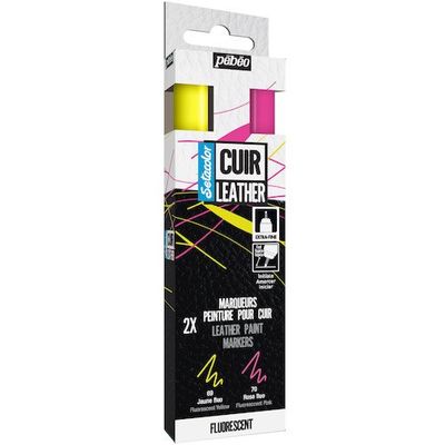 ペベオ・ジャポン Pebeo セタカラーレザー(革用)マーカー 蛍光色イエロー&ピンク 2色セット 295686 1箱(1本)（直送品）