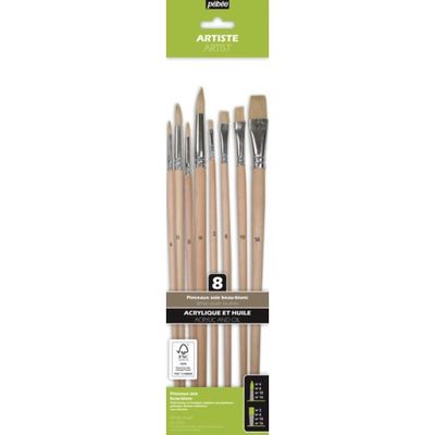 ペベオ 油彩用 白豚筆 平・丸筆8本セット(平2/6/10/14、丸0/4/6/14号)  長軸 952403 1本（直送品）