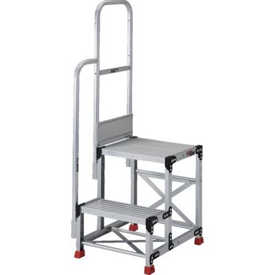 TRUSCO アルミ製作業用踏台 2段 高さ0.5m 天板寸法800×400 段高250mm 階段片手すり付き TSF-285-TK250（直送品）