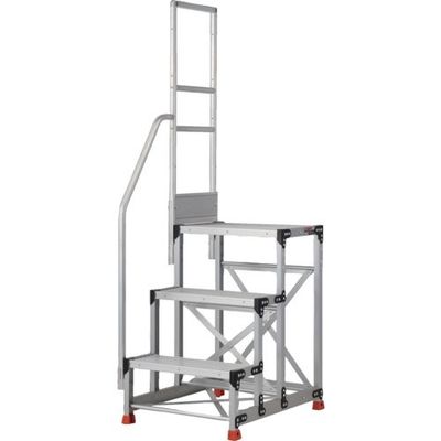 TRUSCO アルミ製作業用踏台 3段 高さ0.9m 天板寸法600×400 段高300mm 階段片手すり付き TSF-369-TK300（直送品）