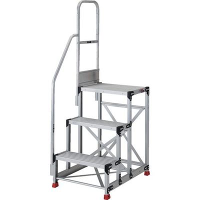 TRUSCO アルミ製作業用踏台 3段 高さ0.75m 天板寸法800×400 段高300mm 階段片手すり付き TSF-389-TK300（直送品）