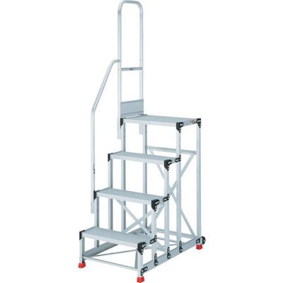 TRUSCO アルミ製作業用踏台 4段 高さ1.2m 天板寸法800×400 段高300mm 階段片手すり付き TSF-4812-TK300（直送品）