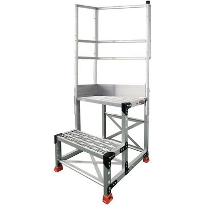 TRUSCO アルミ製作業用踏台 2段 高さ0.5m 天板寸法500×400 段高250mm 天場二方手すり付き TSF-255-TL250（直送品）